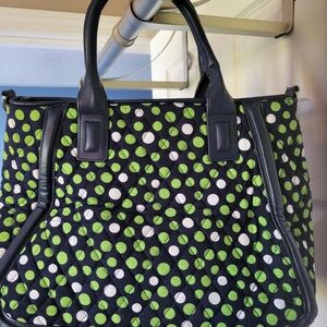Vera Bradley, Navy With Green And White Polka Dots, Crossbody/ Shoulder, 12x9x6